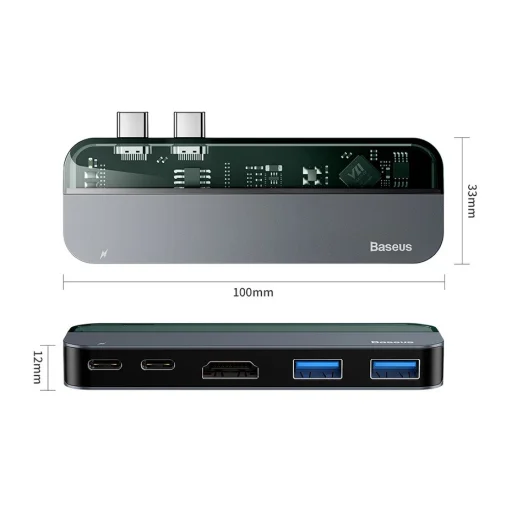 Baseus multifunkciós HUB 2xUSB type-C/USB Typ C PD (60W in) / USB Typ C (15W out) / HDMI 4K / 2x USB 3.0 szürke - 14