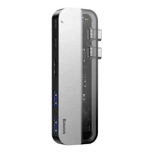 Baseus multifunkciós HUB 2xUSB type-C/USB Typ C PD (60W in) / USB Typ C (15W out) / HDMI 4K / 2x USB 3.0 szürke - 20