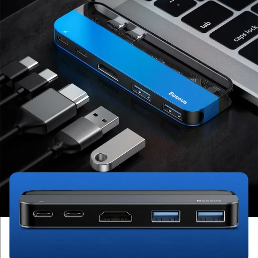 Baseus multifunkciós HUB 2xUSB type-C/USB Typ C PD (60W in) / USB Typ C (15W out) / HDMI 4K / 2x USB 3.0 szürke - 5