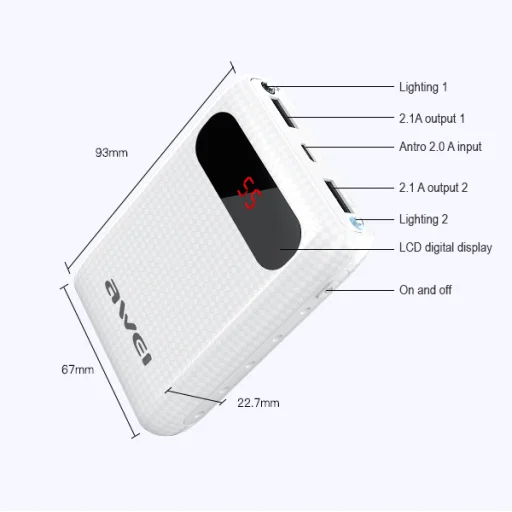 Awei P27k powerbank 2xUSB 8400 mAh fekete - 8