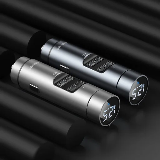 Baseus Energy Column bluetooth FM transmitter autós töltö 2xUSB QC3.0 3,1A ezüst - 6