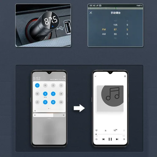 Baseus Energy Column bluetooth FM transmitter autós töltö 2xUSB QC3.0 3,1A ezüst - 15