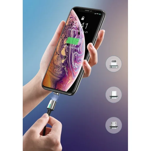 Baseus Zinc mágneses kábel USB+ Csatlakozóvég szett 3A 1m fekete - 11