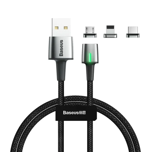 Baseus Zinc mágneses kábel USB+ Csatlakozóvég szett 3A 1m fekete - 1