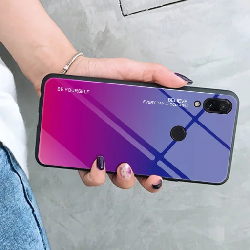 Gradient 9H üveghátlapú tok szilikon kerettel Xiaomi Redmi Note 7 pink - 5