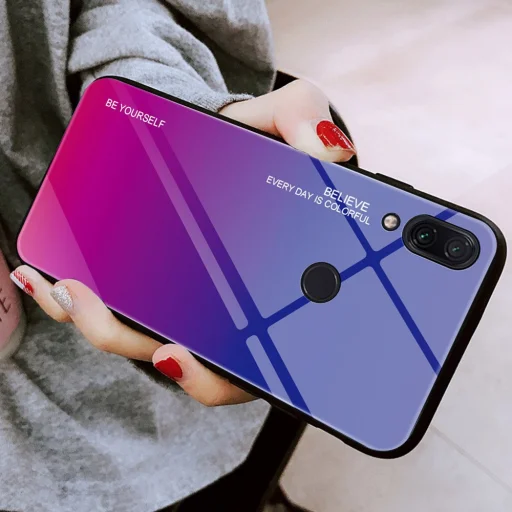 Gradient 9H üveghátlapú tok szilikon kerettel Xiaomi Redmi Note 7 pink - 11