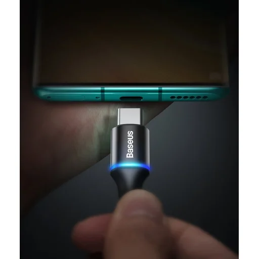 Baseus Halo nylon harisnyázott USB/USB Type-C PD2.0 kábel 60W 20V 3A/1m fekete - 9