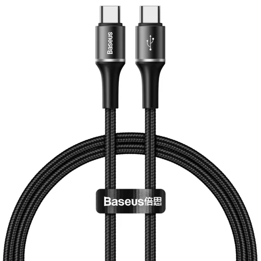 Baseus Halo nylon harisnyázott USB/USB Type-C PD2.0 kábel 60W 20V 3A/1m fekete - 1