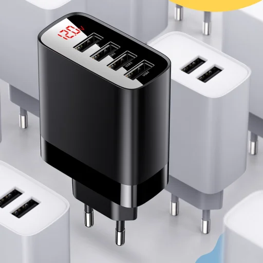 Baseus Mirror Lake Travel hálózati USB töltő adapter digitális kijelzővel 4xUSB 30W 6A fehér (CCJMHB-B02) - 9