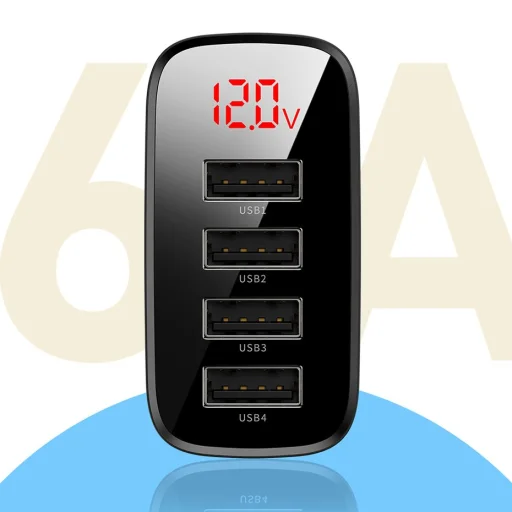 Baseus Mirror Lake Travel hálózati USB töltő adapter digitális kijelzővel 4xUSB 30W 6A fehér (CCJMHB-B02) - 11