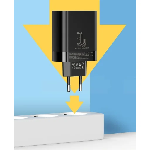 Baseus Mirror Lake Travel hálózati USB töltő adapter digitális kijelzővel 4xUSB 30W 6A fehér (CCJMHB-B02) - 14