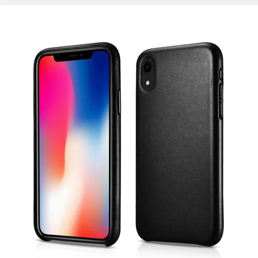 iPhone X telefontok Icarer Leather genuine valódi bőr Fekete - 1