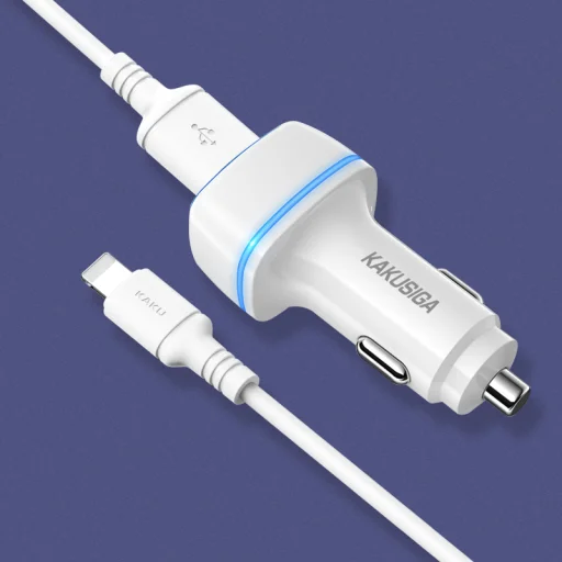 KAKU Autós Töltő KSC-528 Shengyu - 2xUSB - 2,8A USB-ről Lightning fehér - 3