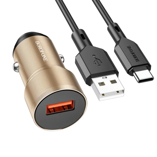 Borofone BZ19A Wisdom autós töltő - USB - QC 3.0 18W USB-C kábellel arany - 1