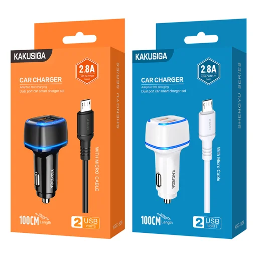 KAKU Autós Töltő KSC-528 Shengyu - 2xUSB - 2,8A USB-Micro USB kábellel fehér - 5