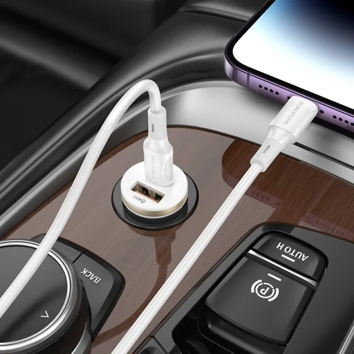 Borofone BZ22 autós töltő USB + Type C QC 3.0 PD 30W fehér - 4
