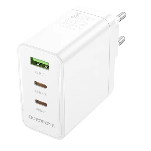 Borofone fali töltő BN12 Manager - USB + 2xType-C - PD 65W 3A fehér - 1