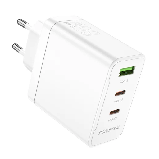 Borofone fali töltő BN12 Manager - USB + 2xType-C - PD 65W 3A fehér - 2