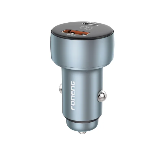 Foneng autós töltő C18 - USB + Type C - PD 48W 3A Type C - Lightning kábellel szürke - 2