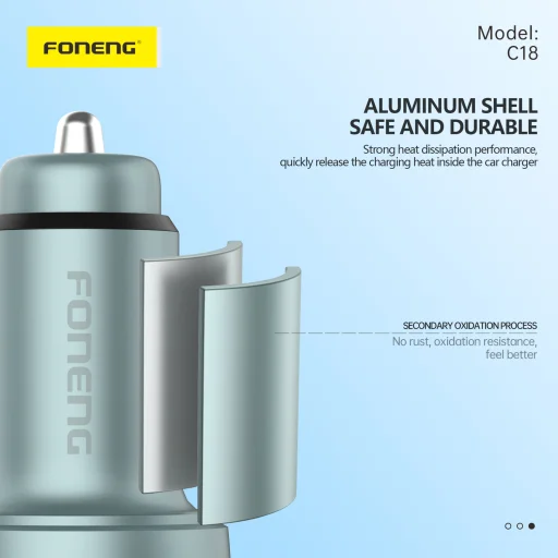 Foneng autós töltő C18 - USB + Type C - PD 48W 3A Type C - Lightning kábellel szürke - 4