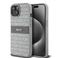  iPhone 15 Plus/14 Plus bézs DKNY bőrtok Mono Stripe & Metal Logo DKHCP15MPRTHSLE