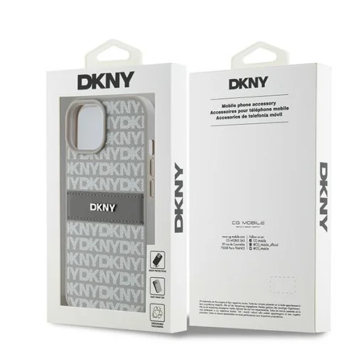  iPhone 15 Plus/14 Plus bézs DKNY bőrtok Mono Stripe & Metal Logo DKHCP15MPRTHSLE - 8