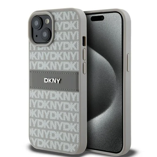 iPhone 15 Plus/14 Plus bézs DKNY bőrtok Mono Stripe & Metal Logo DKHCP15MPRTHSLE - 1