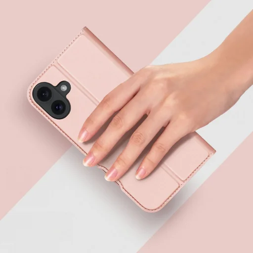 Dux Ducis Skin Pro fliptok iPhone 16-hoz kártyatartóval - rózsaszín tok - 13