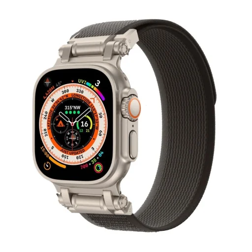 Tech-Protect Nylon Delta Apple Watch Szíj 4 / 5 / 6 / 7 / 8 / 9 / SE / Ultra 1 / 2 (42 / 44 / 45 / 49 mm) - Fekete/Narancs - 2
