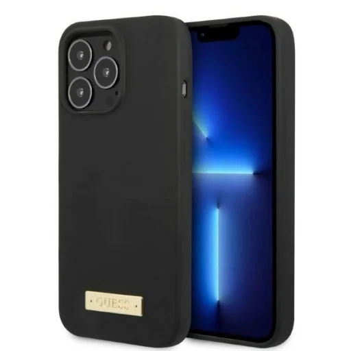 iPhone 13 Pro / 13 6.1" fekete/fekete Silicone Logo Plate MagSafe tok Guess GUHMP13LSPLK i - 1