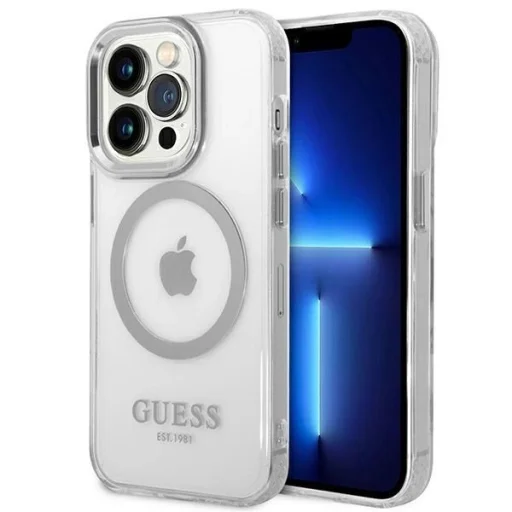 Guess GUHMP14LHTRMS iPhone 14 Pro 6.1" ezüst/ezüst kemény tok Metal Outline Magsafe tok - 1