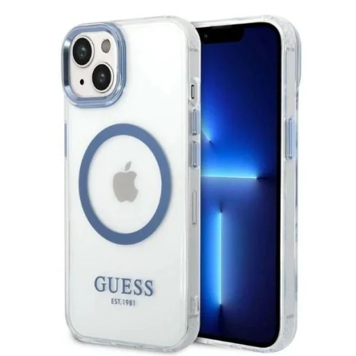 Guess Metal Outline MagSafe tok iPhone 14 Plus - kék - 1
