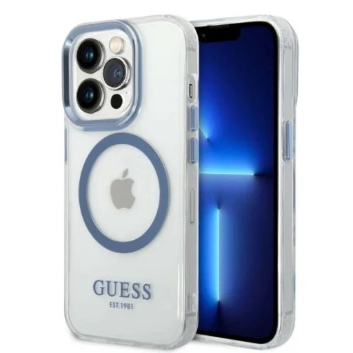 Guess GUHMP14XHTRMB iPhone 14 Pro Max 6.7" kék/kék kemény tok Metal Outline Magsafe tok - 1