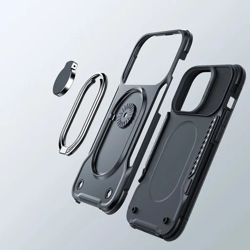 Joyroom Dual Hinge tok iPhone 14-hez állvánnyal és gyűrű tartóval fekete - 5