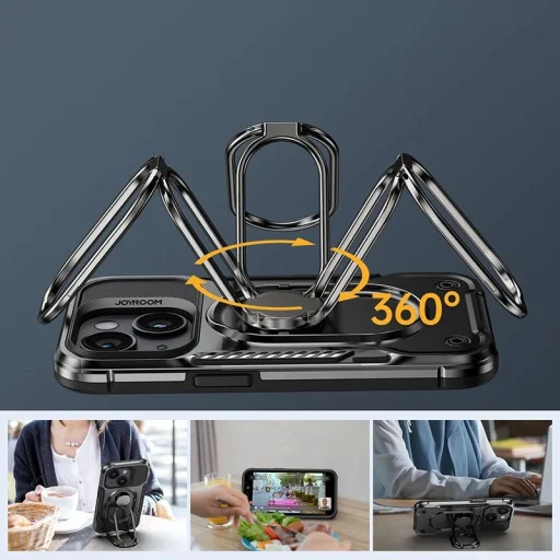 Joyroom Dual Hinge tok iPhone 14-hez állvánnyal és gyűrű tartóval fekete - 8