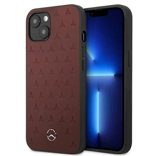 Mercedes MEHCP13SPSQRE iPhone 13 mini 5,4" piros hardcase bőr csillag mintázatú tok - 1