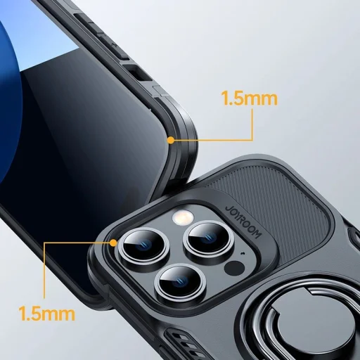 Joyroom Dual Hinge tok iPhone 14 Pro-hoz, páncélozott tok állvánnyal és gyűrűtartóval fekete - 3