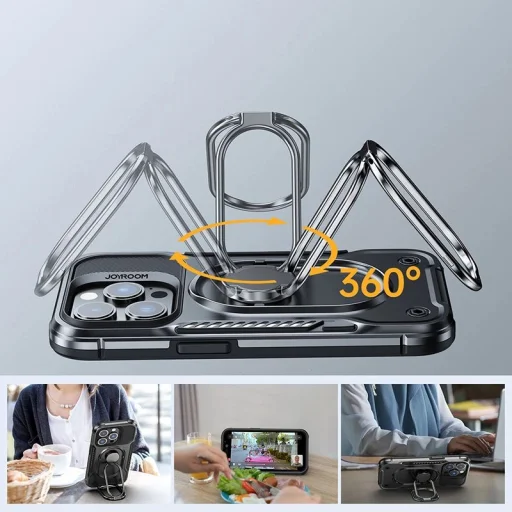 Joyroom Dual Hinge tok iPhone 14 Pro-hoz, páncélozott tok állvánnyal és gyűrűtartóval fekete - 5