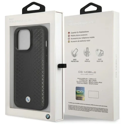  iPhone 14 Pro Fekete BMW Leather Diamond Pattern tok - 8