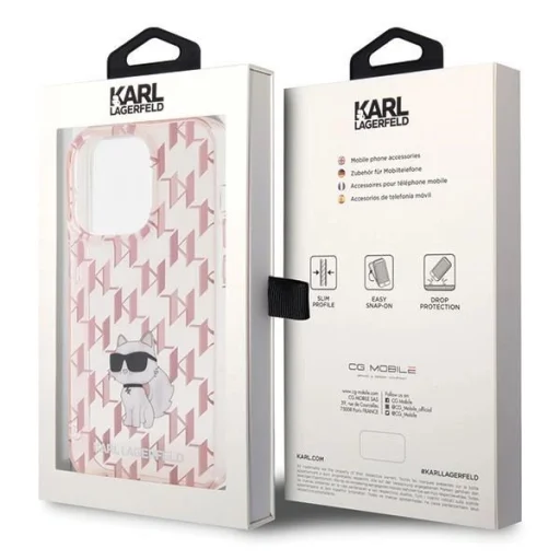  iPhone 15 Pro Max Karl Lagerfeld Monogram Choupette tok - rózsaszín - 8