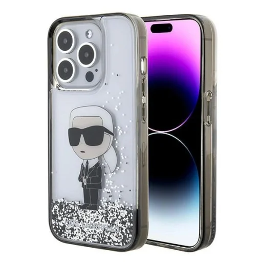  iPhone 15 Pro átlátszó Karl Lagerfeld Liquid Glitter Ikonik tok - 1