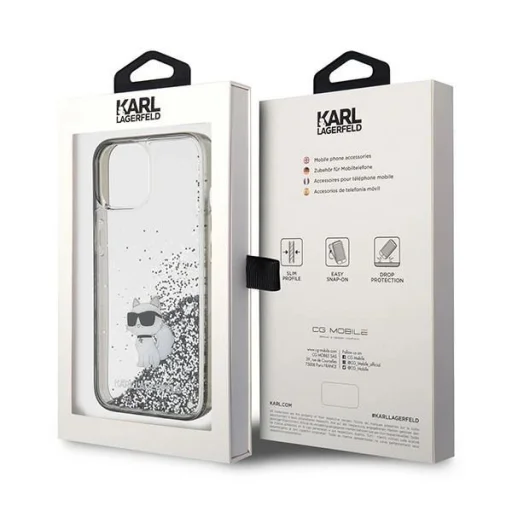  iPhone 15 Átlátszó Karl Lagerfeld Liquid Glitter Choupette tok - 8