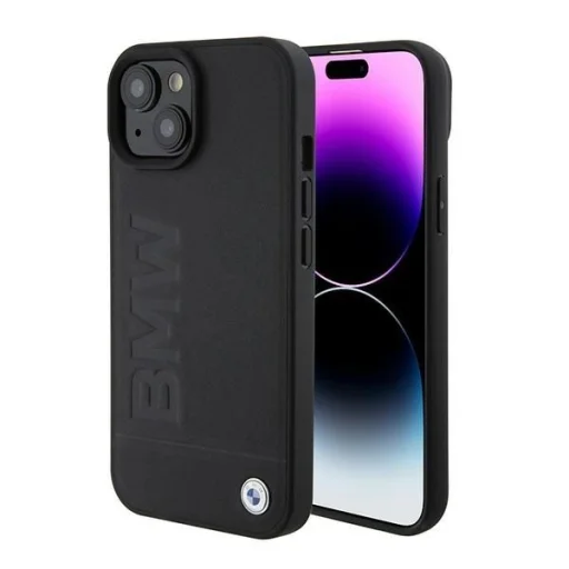  iPhone 15 6.1" Fekete/Fekete BMW Magsafe Keménytok Signature Logo Imprint tok BMHMP15SSLLBK - 1