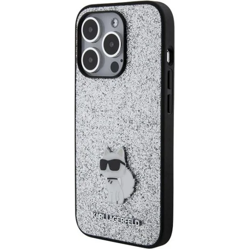  iPhone 15 Pro Max Ezüst Karl Lagerfeld Fixed Glitter Choupette Logo Metal Pin tok - 2
