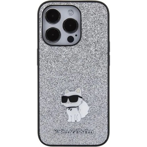  iPhone 15 Pro Max Ezüst Karl Lagerfeld Fixed Glitter Choupette Logo Metal Pin tok - 3