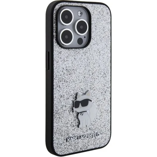  iPhone 15 Pro Max Ezüst Karl Lagerfeld Fixed Glitter Choupette Logo Metal Pin tok - 4