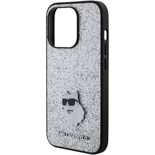  iPhone 15 Pro Max Ezüst Karl Lagerfeld Fixed Glitter Choupette Logo Metal Pin tok - 6