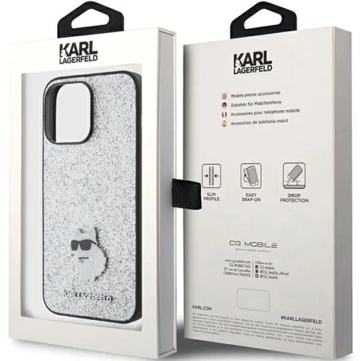  iPhone 15 Pro Max Ezüst Karl Lagerfeld Fixed Glitter Choupette Logo Metal Pin tok - 8