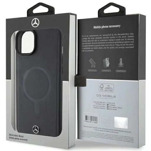 Mercedes Smooth Leather MagSafe tok iPhone 15 Plus - fekete - 8
