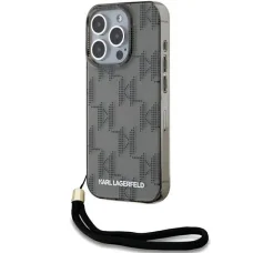  iPhone 15 Pro fekete Karl Lagerfeld IML Mono KL Pattern & Cord tok